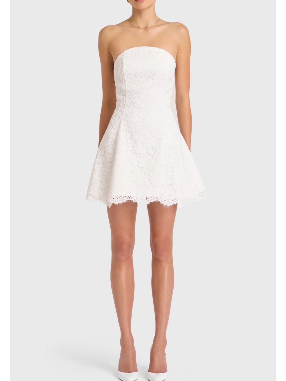 Amanda Uprichard Romilly Strapless White Lace Fit-and-Flare Dress